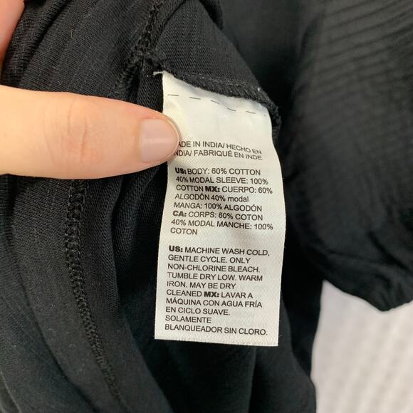 Chico's Textured Puff Sleeve Mini Dress Womens Sz 2 (L) Black Modal Quiet Luxury - Picture 5 of 6